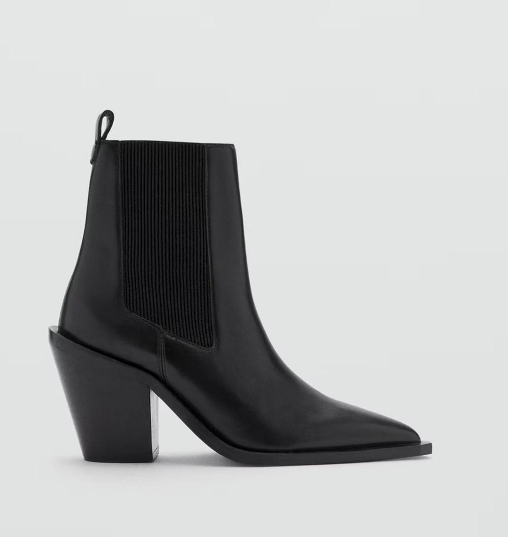 NEW MANGO MNG BLACK LEATHER POINTED COWBOY TEX ANKLE BOOTS BOOTIE SZ 40 US 9